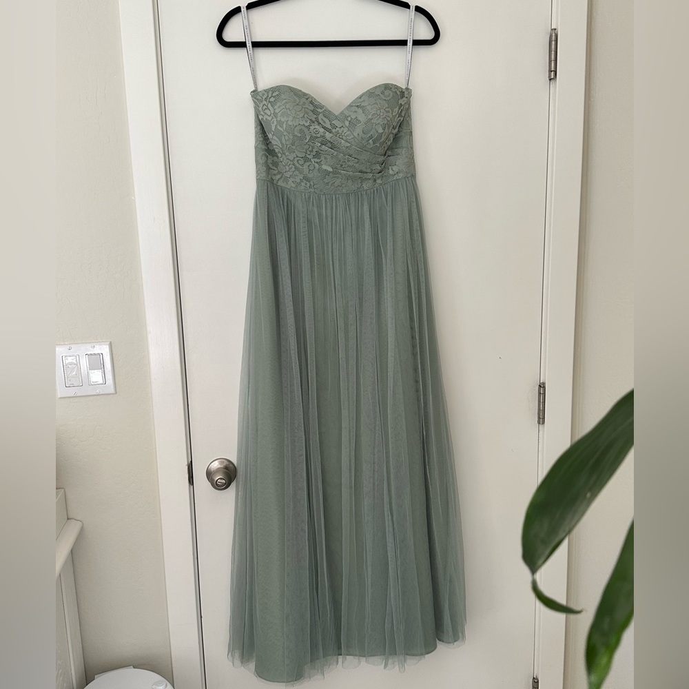Jenny Yoo Dusty Sage Empire Waist Bridesmaid Dress, Size 6